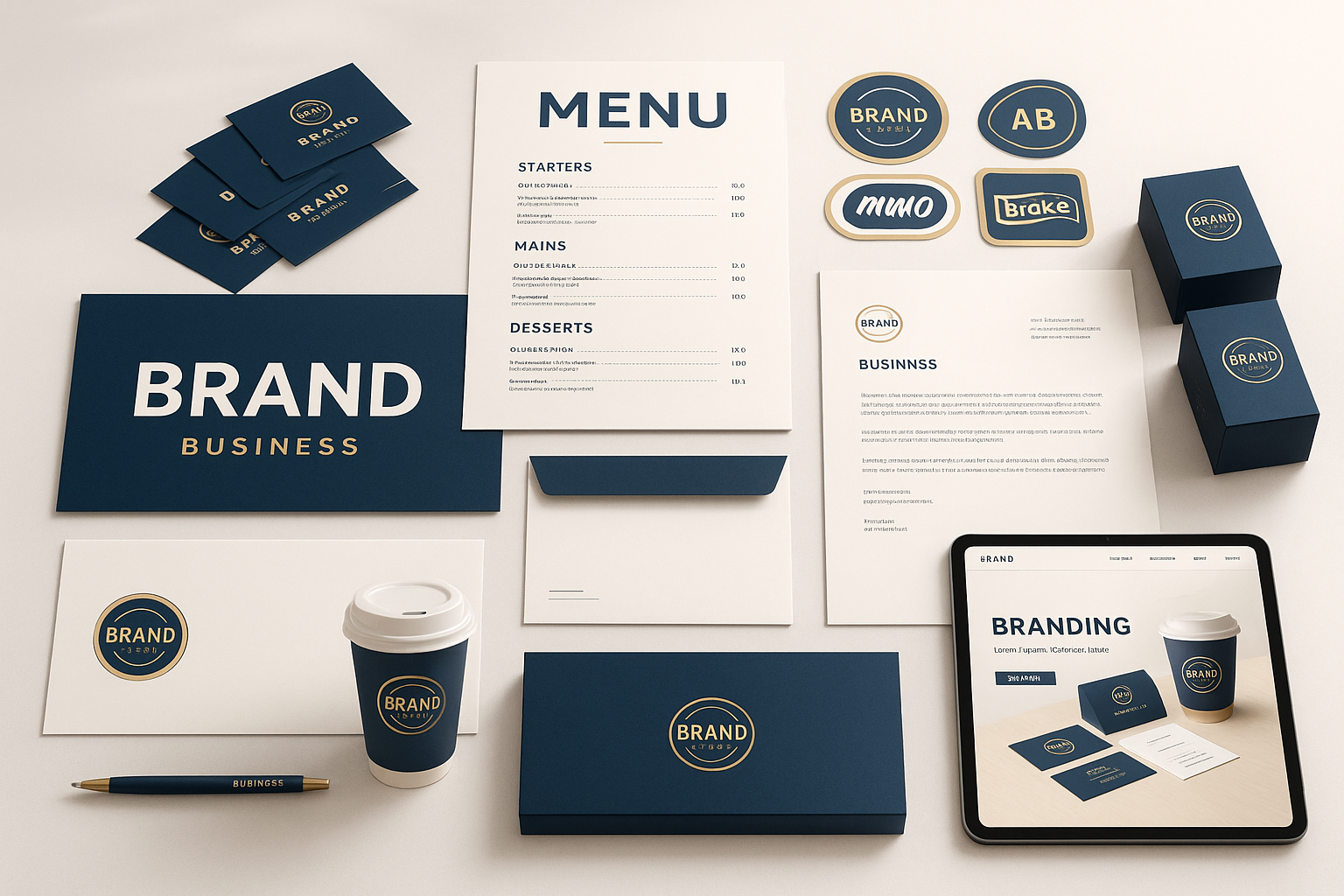 make a video for a buisness that is brandned with business cards, menu, stickers, banner and ect